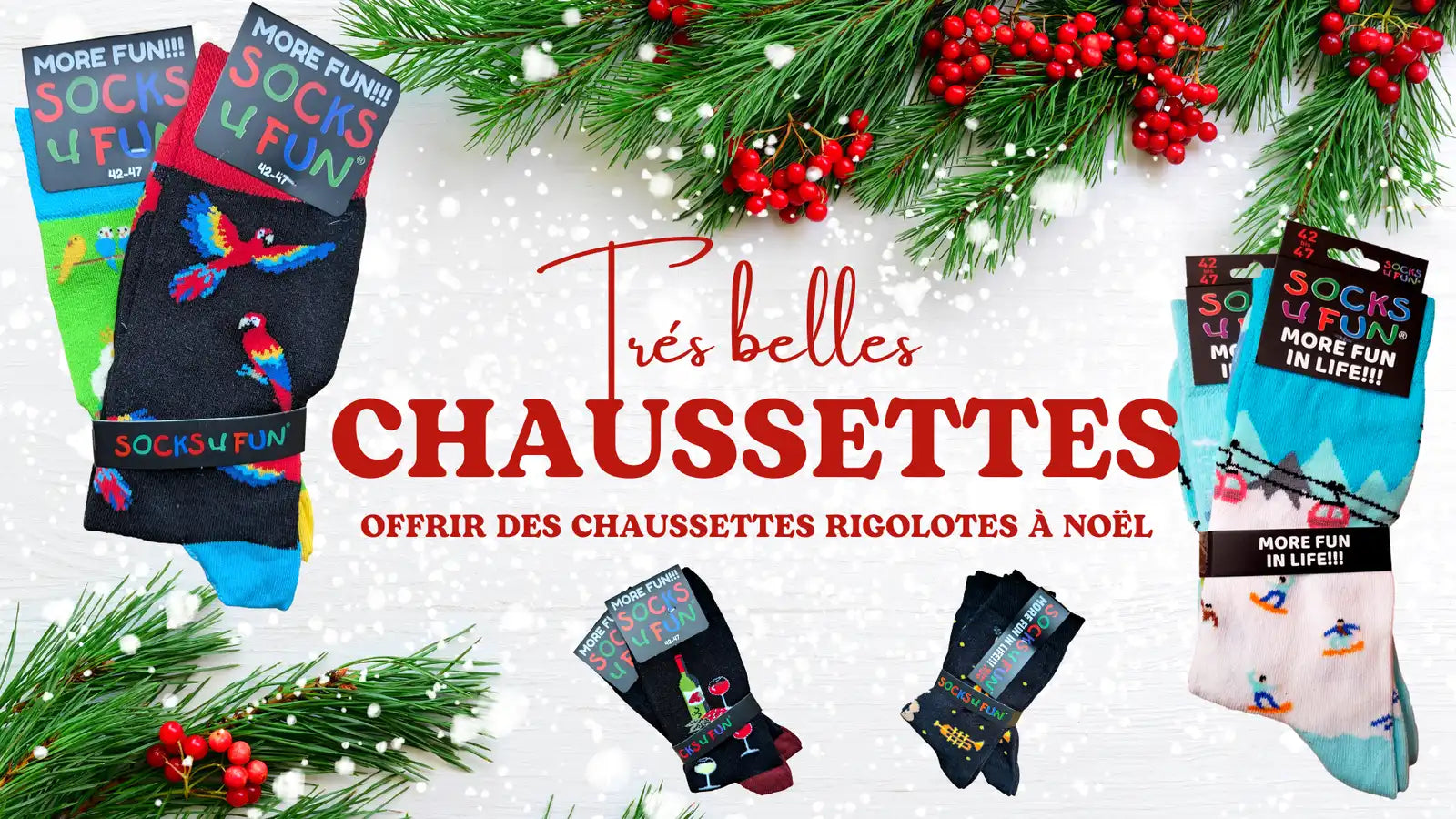 Des idées cadeaux pour Noël avec des chaussettes fantaisie colorées et festives.