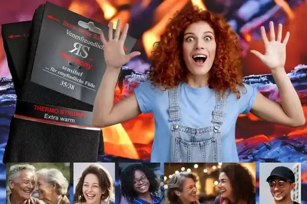 Une femme sourit car elle est heureuse dans les chaussettes de santé