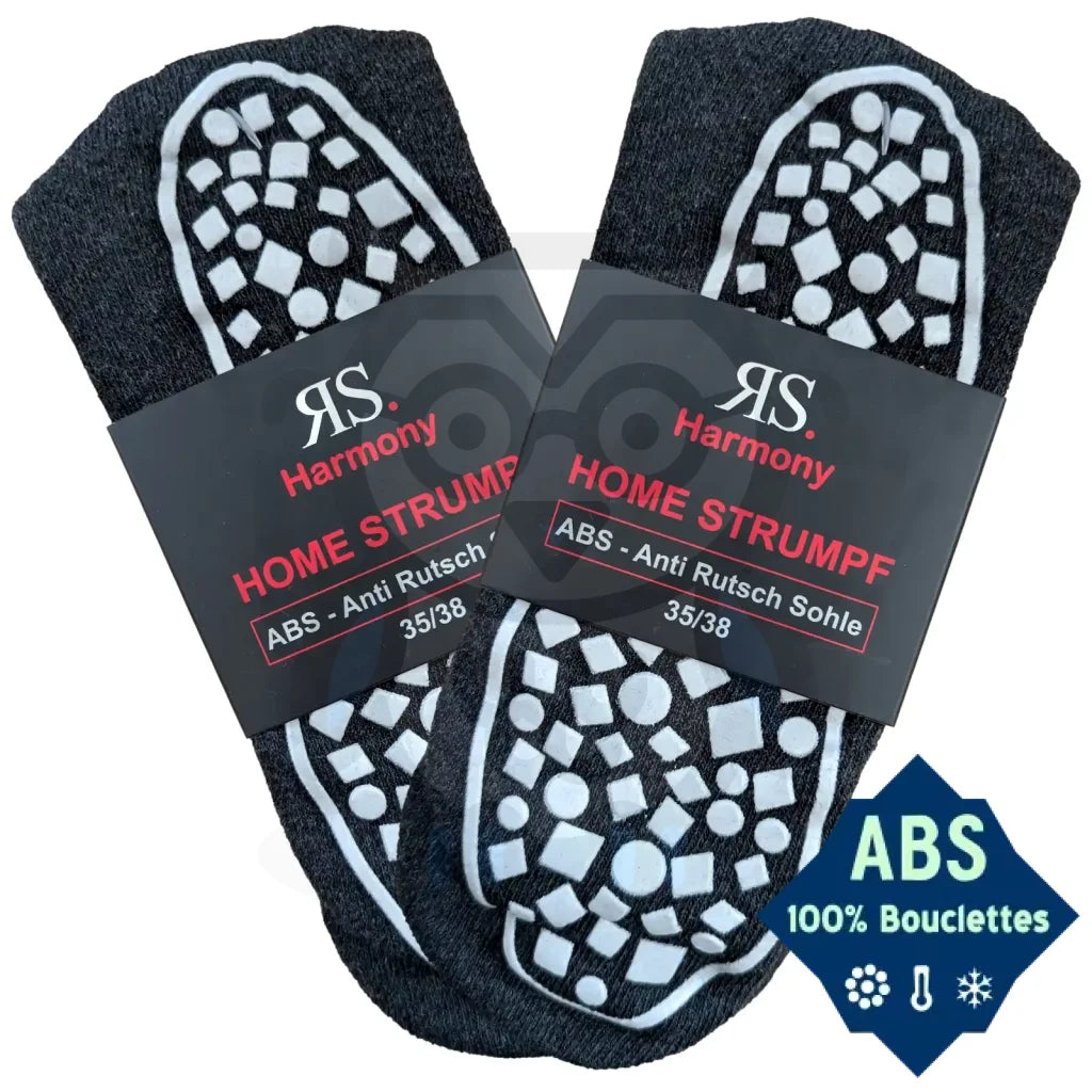 Chaussettes Antidérapantes Semelle ABS Home - 2 paires - 35/38 / Anthracite - Chaussettes antidérapantes
