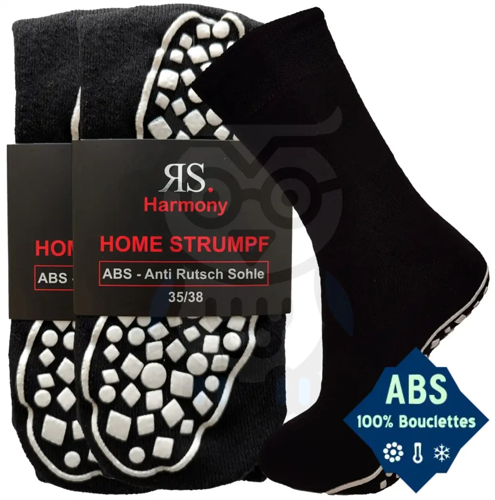 Chaussettes Antidérapantes Semelle ABS Home - 2 paires - 35/38 / Noir - Chaussettes antidérapantes