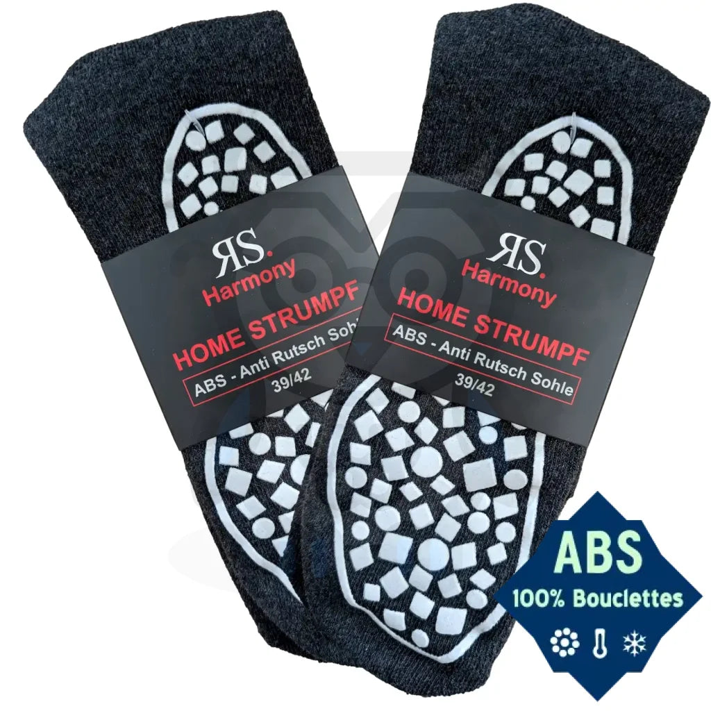 Chaussettes Antidérapantes Semelle ABS Home - 2 paires - 39/42 / Anthracite - Chaussettes antidérapantes