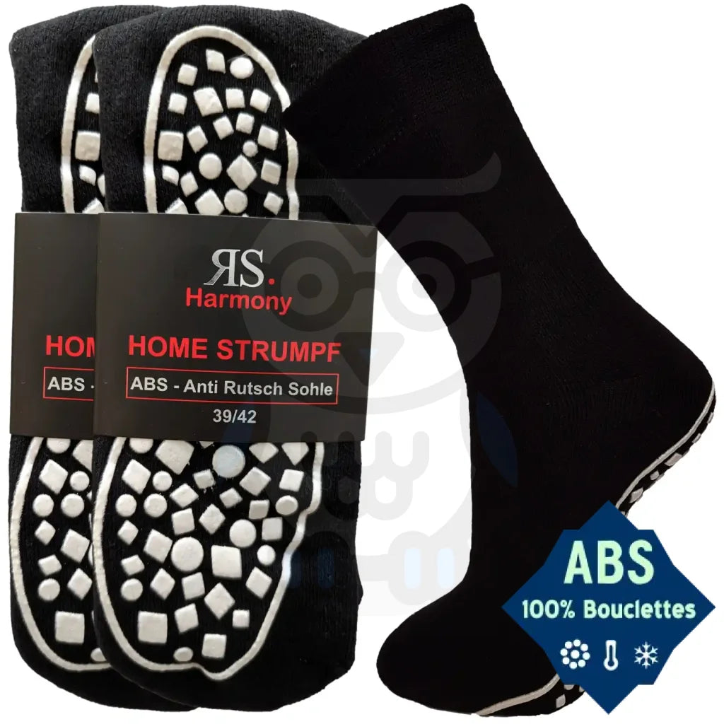 Chaussettes Antidérapantes Semelle ABS Home - 2 paires - 39/42 / Noir - Chaussettes antidérapantes