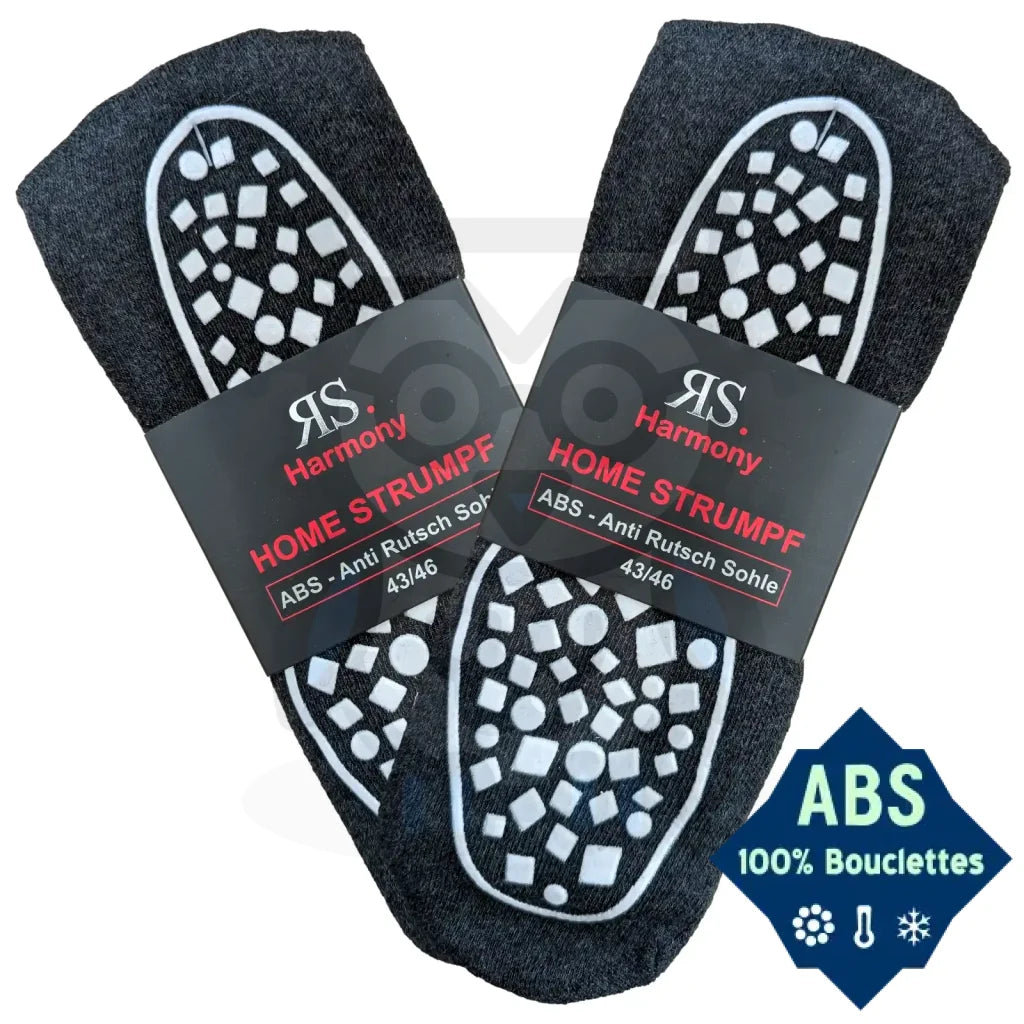 Chaussettes Antidérapantes Semelle ABS Home - 2 paires - 43/46 / Anthracite - Chaussettes antidérapantes