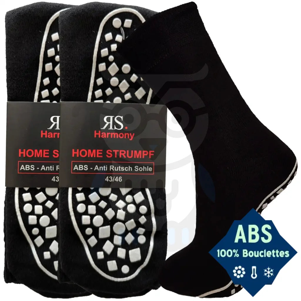 Chaussettes Antidérapantes Semelle ABS Home - 2 paires - 43/46 / Noir - Chaussettes antidérapantes