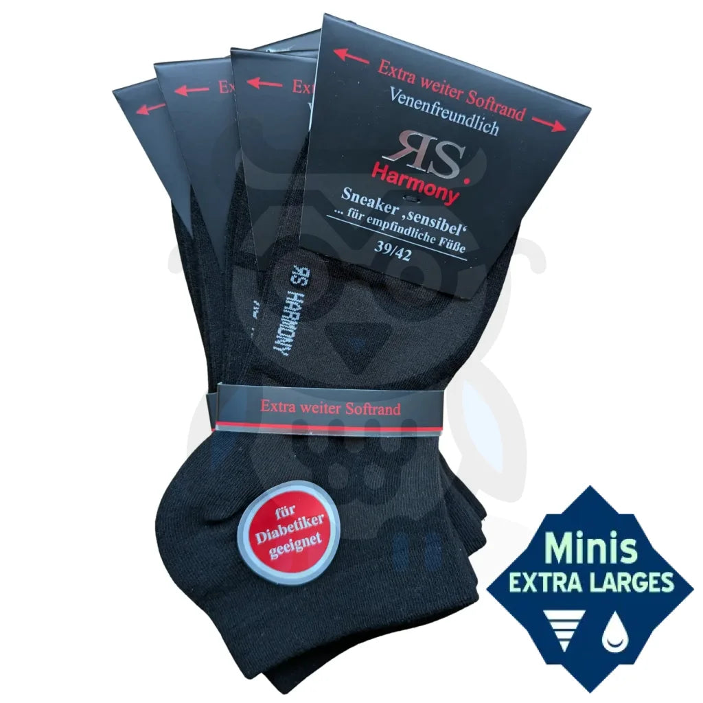 Mini Socquettes Extra Larges Sans Elastique - 4 paires 39/42 / Noir Chaussettes Extra Larges