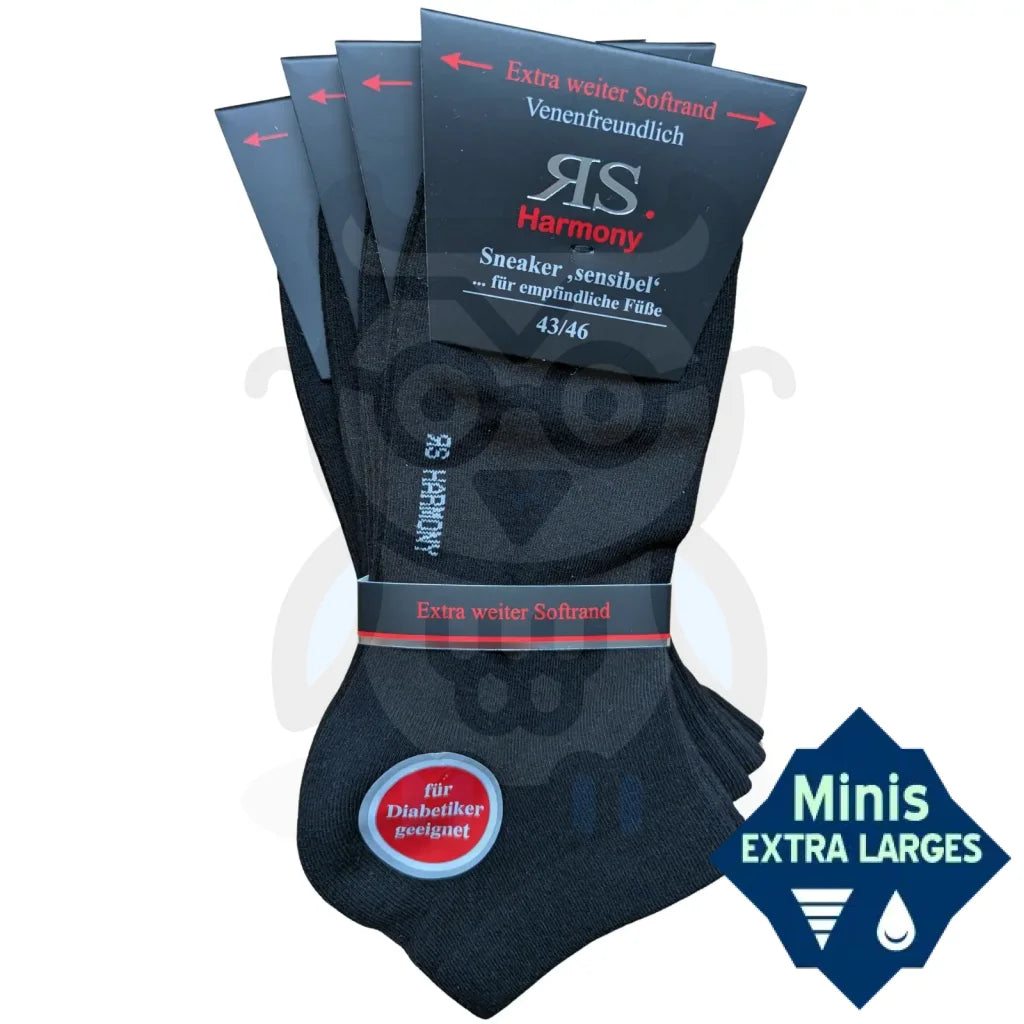 Mini Socquettes Extra Larges Sans Elastique - 4 paires 43/46 / Noir Chaussettes Extra Larges