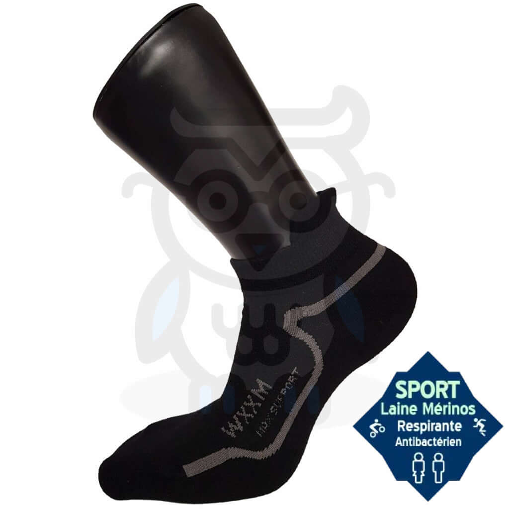 Mini Socquettes Sport Laine Mérinos Noir Liseret Gris / 35/38 Chaussettes