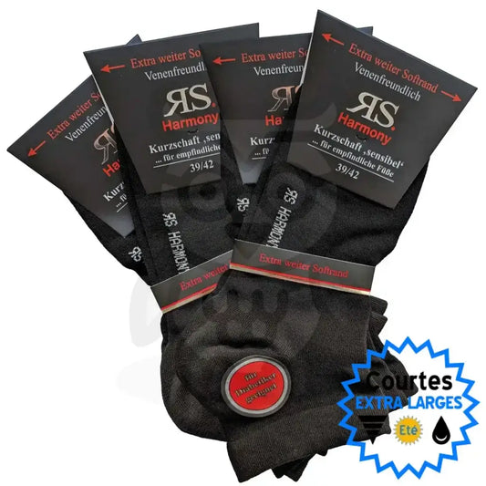 Socquettes Extra Larges Sans Elastique - 4 Paires 39/42 / Noir Chaussettes
