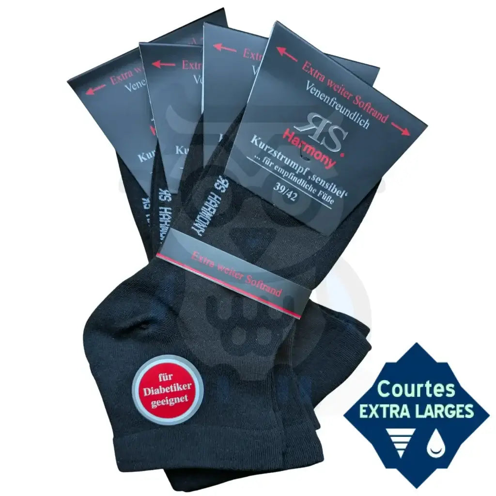 Socquettes Extra Larges Sans Elastique - 4 Paires 43/46 / Noir / Masculin Chaussettes Extra Larges