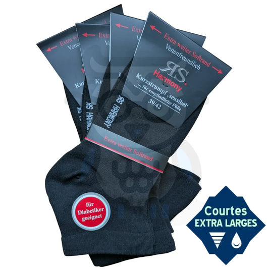 Socquettes Extra Larges Sans Elastique - 4 Paires 43/46 / Noir / Masculin Chaussettes Extra Larges